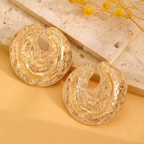 Large Textured Gold Statement Earrings – Hoops - Picture 6 of 10